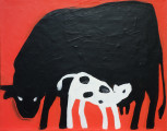 Черная корова, 2015, акрил/бумага на холсте, 35х45 см