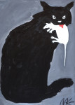 Cat & Rat (on grey background), 2015, acrylic/paper on canvas, 70×50 cm