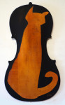 Cat, 2017, soundboard of a violin, acrylic